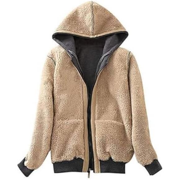 Women's Full Zip Up Sherpa Lined Hoodie Jacket Charcoal - Picture 2 of 7